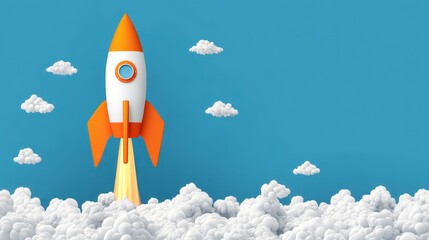 A cartoon rocket blasting into the sky symbolizes an exciting launch, fresh beginnings, and ambitious growth for new projects or businesses.

