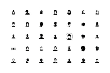 People Head Icon Collection with Various Hairstyles Hats and Professional Roles
