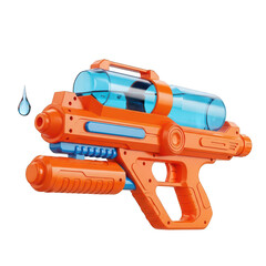Orange and blue plastic water gun toy, PNG with alpha channel, cut-out