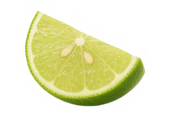Fresh lime wedge with bright green pulp and visible seeds, offering sour taste and citrus flavor on transparent background