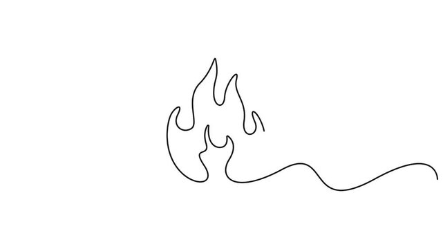 Self animated continuous single-line drawing of a flame or bonfire. Full length one line art fire flame animation