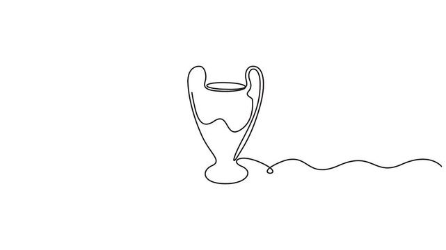 Self animated one continuous line drawing award trophy cup. Single line drawing of trophies isolated on white background vector illustration