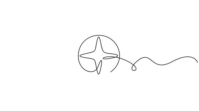 Self animated continuous one-line drawing of a compass or a north star symbol vector illustration