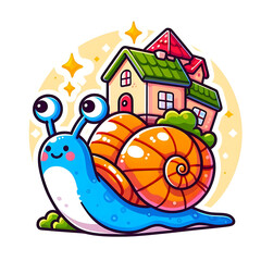 Whimsical Snail with House Shell Illustration