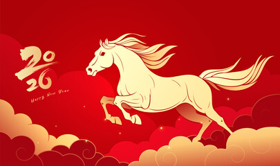 Chinese style red banner Year of the Horse element Spring Festival background