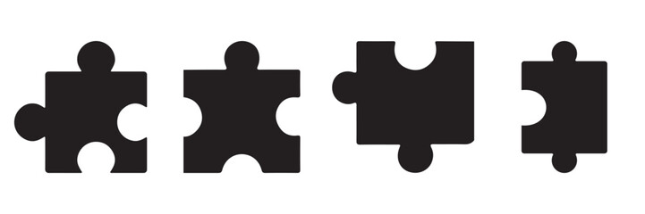 Jigsaw puzzle pieces icons set symbolizing connection, teamwork and problem solving.
