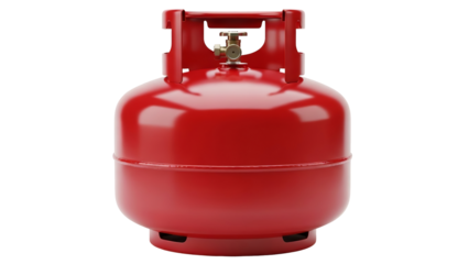 Red propane gas cylinder tank isolated on transparent background