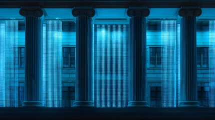 Futuristic government building glows under a night sky showcasing modern civic innovation design