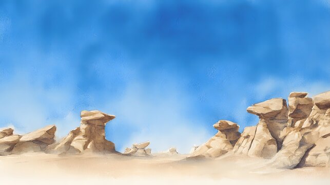 Eroded desert hoodoos bathed in blue sky a serene arid landscape illustration
