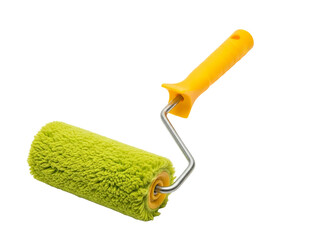 Paint roller with yellow handle isolated on transparent background