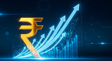 Indian Rupee Growth Illustration, Financial Chart, Investment concept