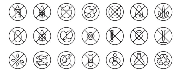 Prohibition signs and symbols for various activities and objects