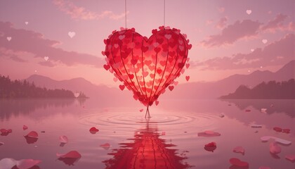 Obraz premium A Valentine’s Day card with a love poem and a heart-shaped balloon. 