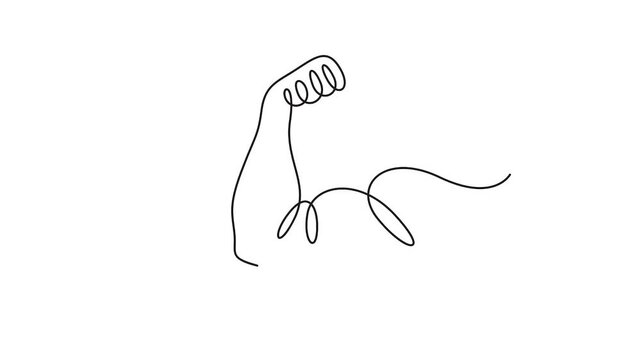 Self animated single continuous line drawing of a flexing bicep muscle