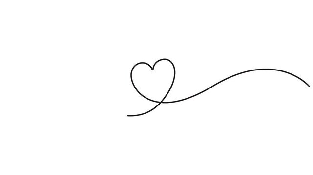 Self animated minimalist continuous one-line drawing of a heart. Love sign illustration