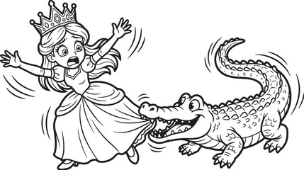 Obraz premium Funny Princess and Crocodile Chase