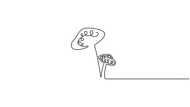 Self animated continuous one-line drawing of two mushrooms. Single line art mushrooms