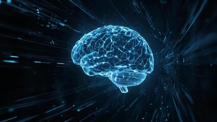 AI technology concept video Artificial intelligence data processing animation Advanced artificial intelligence animation with holographic human brain - Powered by Adobe