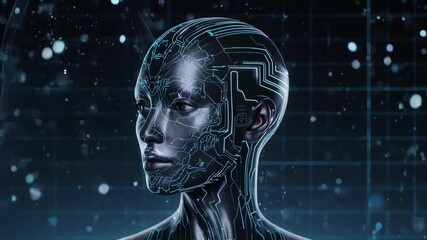 AI technology concept video Artificial intelligence data processing animation Advanced artificial intelligence animation with holographic human brain - Powered by Adobe