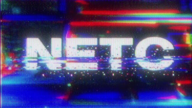 4K Digital Text Logo Glitch Animation with NETC Title Signal Distortion RGB Color Split Pixel Noise and Data Interference as Reusable Interface Overlay Layer for UI HUD Systems Motion Graphics VFX