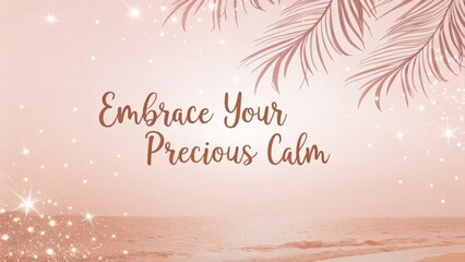 Calm, inspirational text on a beach at sunset