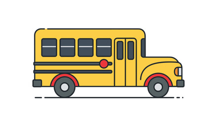 Simple and clean line art illustration of a classic yellow school bus, representing education, transportation, and back to school.