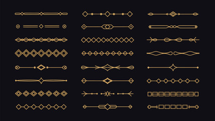 Gold retro art, deco border 1920s decorative ornaments, golden art deco divider header set, minimal elegant frames creative template design,