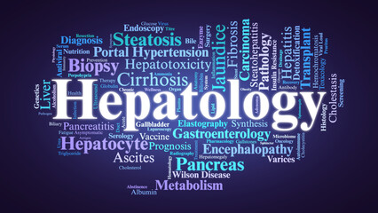 Hepatology Word Cloud. Essential Terms for Liver Health and Digestive System Disorders