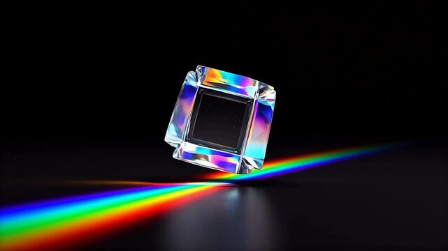 Crystal prism refracting light into rainbow
