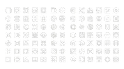 Large Set of Geometric Abstract Line Icons and Symbols on Light Background