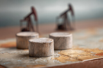 Wooden token board game oil strategy energy market, tension