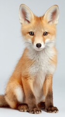 Fototapeta premium cute baby fox sitting, minimal clean background, professional lighting