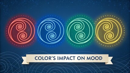 Fototapeta premium Colorful neon spiral circles representing color's impact on mood