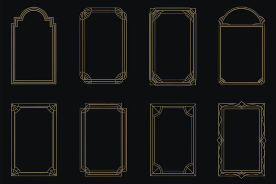 Art deco frames modern gold, versatile decorative border collection, golden geometric frames for photography