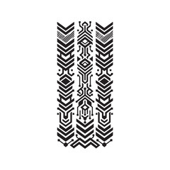 Abstract vertical black and white geometric tribal pattern with futuristic cyber lines and totem style vector illustration.
