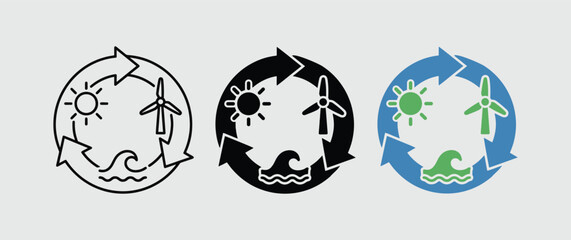 Renewable Energy Icons in Minimalist Style with Simple Color Schemes and Circular Formats for Eco-Friendly Branding