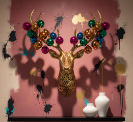 Festive Ornate Stag Wall Art