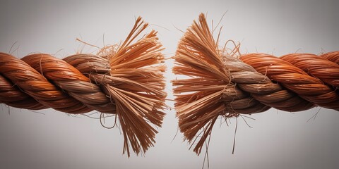 Frayed Rope Snapping on Wooden Bridge Representing Business Risk Management, Career Burnout, Stress, and Critical Connection Failure Point