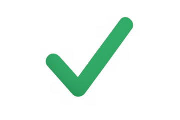 Green check mark symbol validating success, approval, acceptance, and completion on transparent background