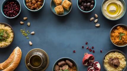 Delicious Middle Eastern Mezze Platter with Hummus, Olives, Pita Bread, Feta Cheese, and Assorted Appetizers for Sharing