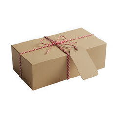 Gift box with ribbon and tag isolated on transparent background