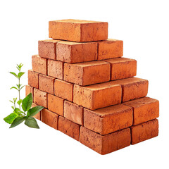 Obraz premium Pyramid of red bricks showcases unique building materials; a blend of architecture and structure, representing strength, creativity, and innovative design principles on Transparent Background.