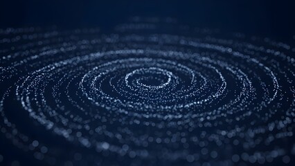 Hypnotic digital vortex of glowing blue particles, flowing in a mesmerizing circular pattern, evoking concepts of data, technology, and cosmic energy