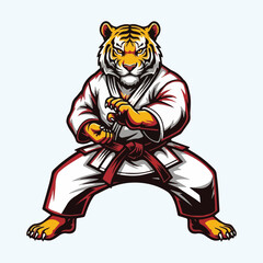 Fototapeta premium Illustration of a Tiger in a Karate Gi striking a martial arts pose ready for combat