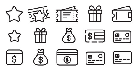 Loyalty program and rewards icons, set of star, medal, gift, crown, and diamond symbols
