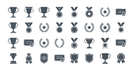 Achievement icon set outline style vector illustration prizes awards and honors symbols