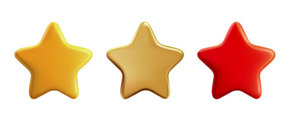 5 points star 3D icon. Red cute score, VIP gold bonus trophy. Rate balloon button vector. Review point yellow, golden Sticker render. Excellent rating, gradient bubble metal reward. Like luxury game