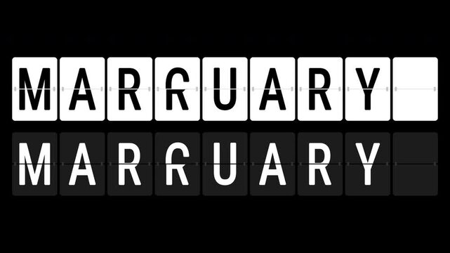January, February, March, April, May, June, July, August, September, October, November, December flip board animated with alpha channel. Flip card with months motion graphic on transparent background.