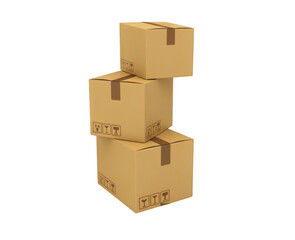 Obraz premium Stack of Brown Cardboard Boxes stacked packaging isolated on a transparent background