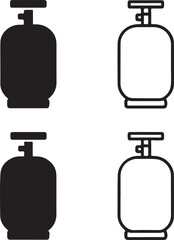Isolated Gas Cylinder Icons, Gas Cylinder Black Minimal Vector Icons, Pressurized Tank UI Symbols, Four Identical Grid Layout Icons, Clean Modern App Web Safety Equipment Icons